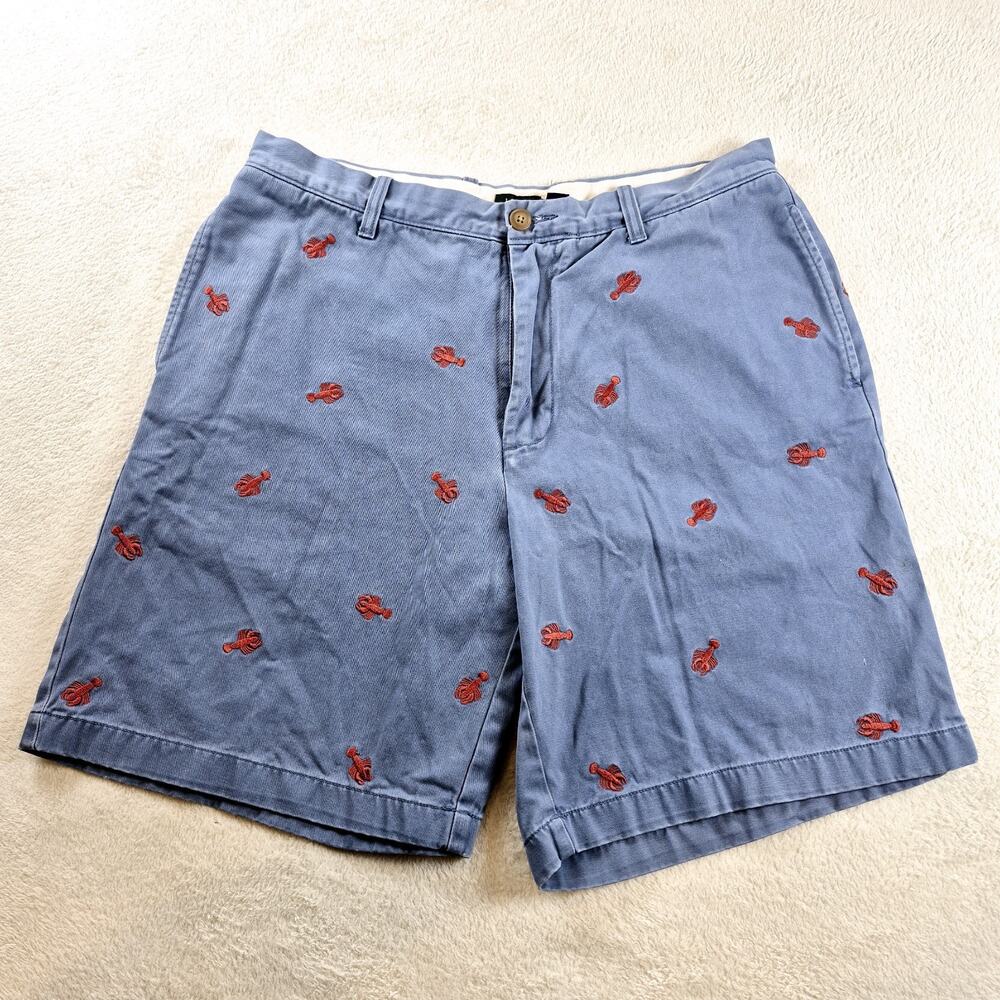 J CREW Lobster Shorts Men Size 35 Chino Blue All Over Fish Graphic Casual Preppy